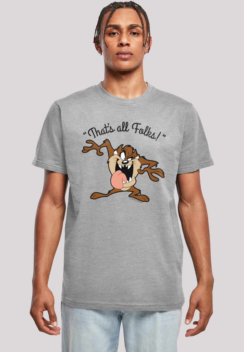 

Футболка с принтом LOONEY TUNES TAZ THAT'S ALL FOLKS F4NT4STIC, цвет heather grey