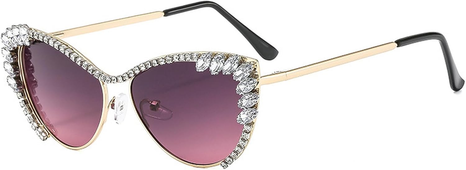 

Винтажные солнцезащитные очки Laureles с блестящими стразами для женщин и мужчин, в металлической оправе, с кристаллами, в форме «кошачий глаз», защита от ультрафиолета UV400, Grey Pink