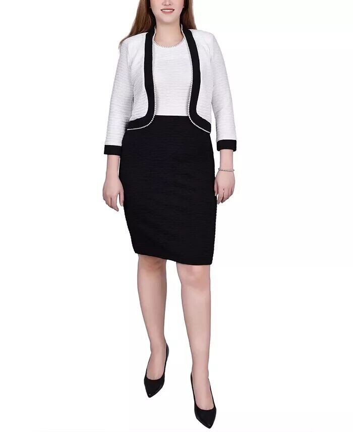 

Комплект из 2 предметов текстурированного трикотажного платья Petite с рукавами 3/4 NY Collection, черный
