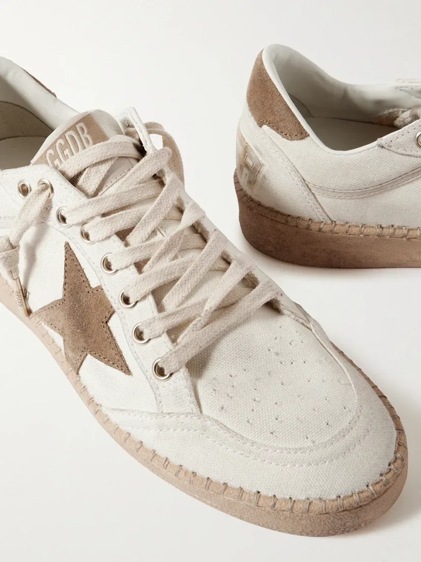 Кроссовки Ball Star из канваса с отделкой из состаренной замши GOLDEN GOOSE, бежевый — фото 4