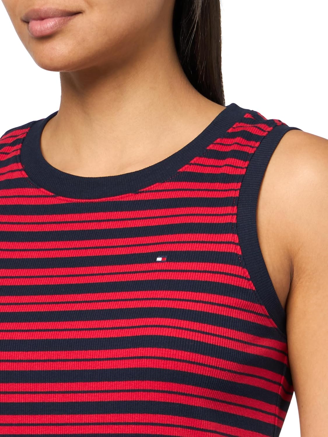 Женское платье-майка без рукавов Tommy Hilfiger Chatham из трикотажа в рубчик, Sky Captain/Scarlet — фото 3