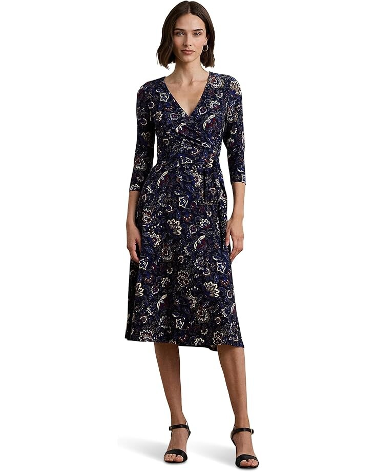 

Платье Lauren Ralph Lauren Floral Surplice Stretch Jersey Dress, цвет Navy Multi