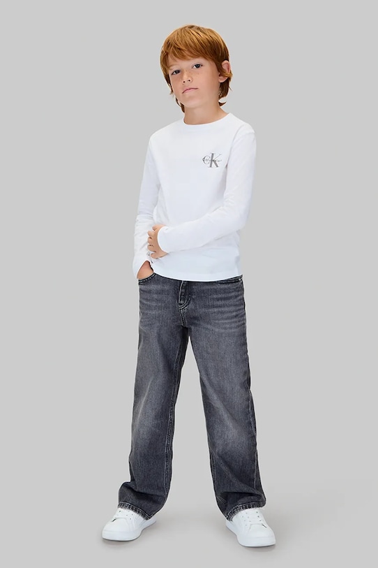 Детская хлопковая кофта с длинным рукавом Calvin Klein Jeans, белый — фото 3