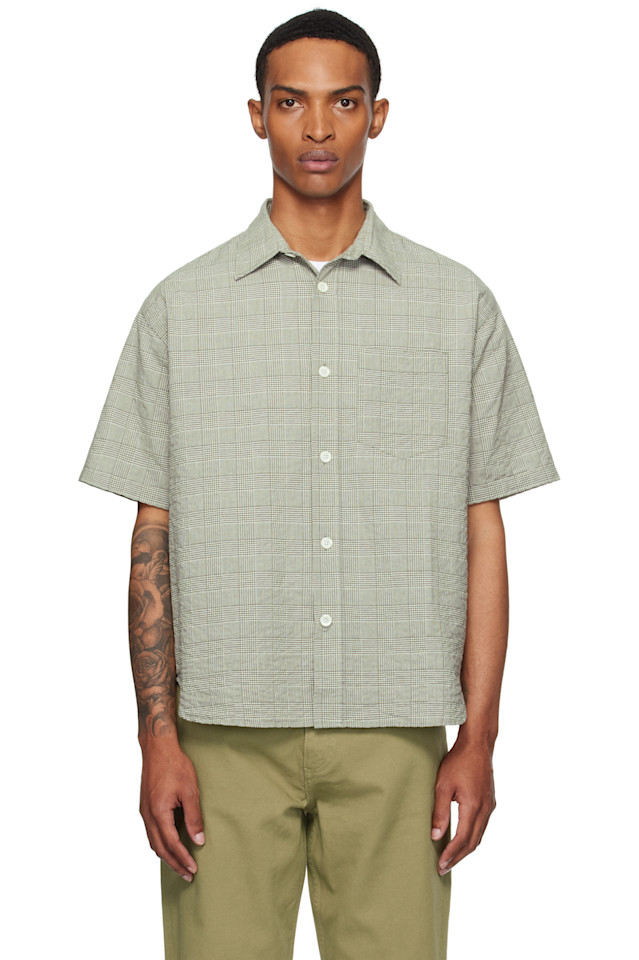 

Рубашка с коротким рукавом в клетку oversize Mo Norse Projects, зеленый