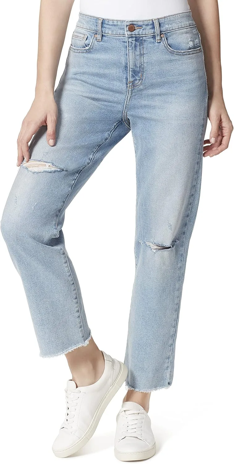 

Женские джинсы с высокой посадкой и прямыми штанинами FRAYED Jeans