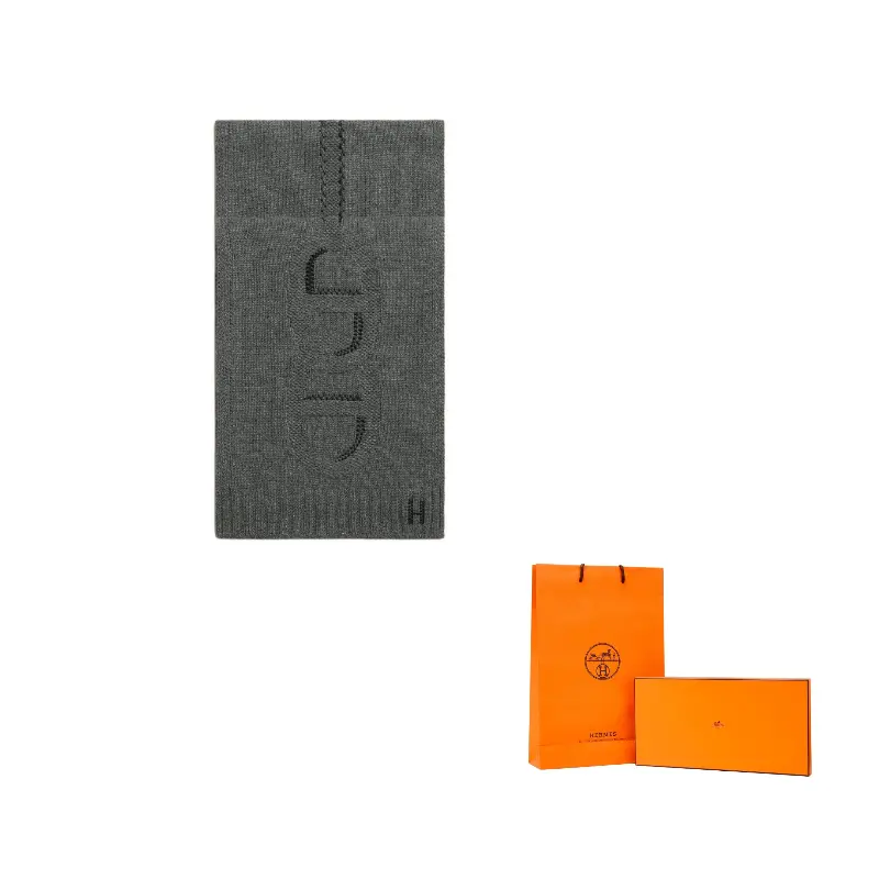 

HERMES Кашемировый вязаный шарф унисекс серый, Gray