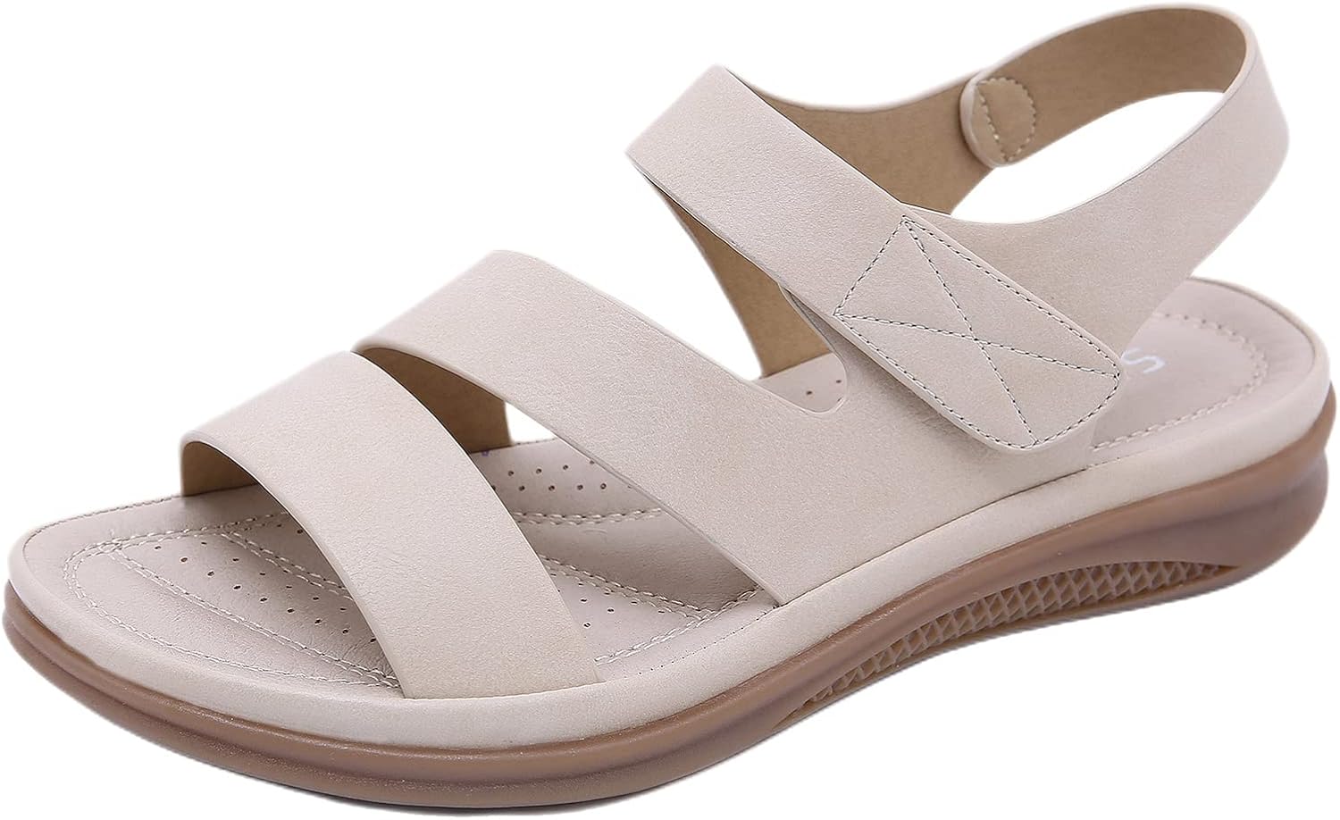 

Женские ортопедические сандалии на танкетке, удобные, на платформе, летние с двумя ремешками, открытым носком, для ходьбы, с вырезами, с пряжкой, дышащие Generic, бежевый