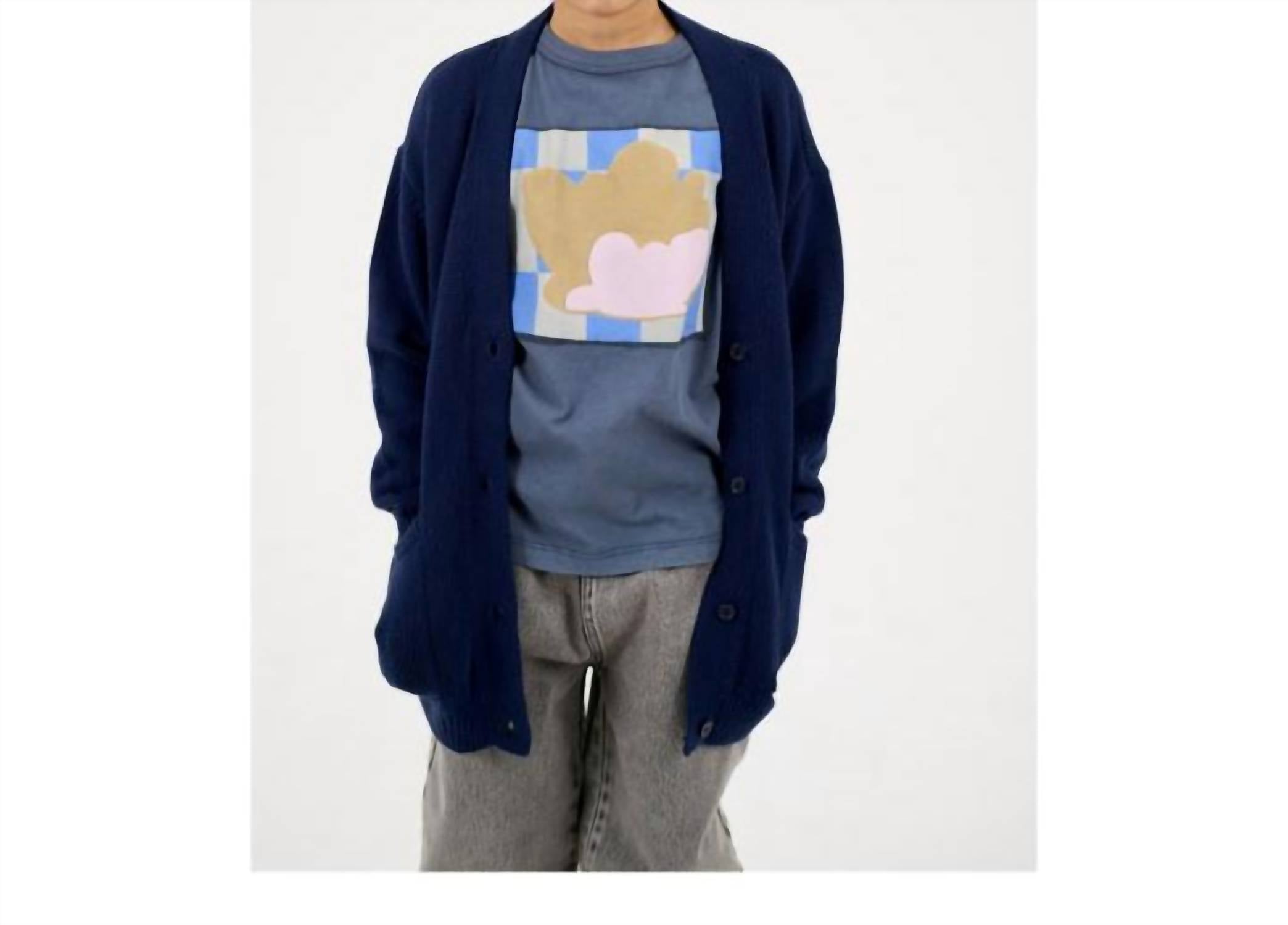 

Repose AMS Вязаный кардиган «Дедушка» темно-синего цвета