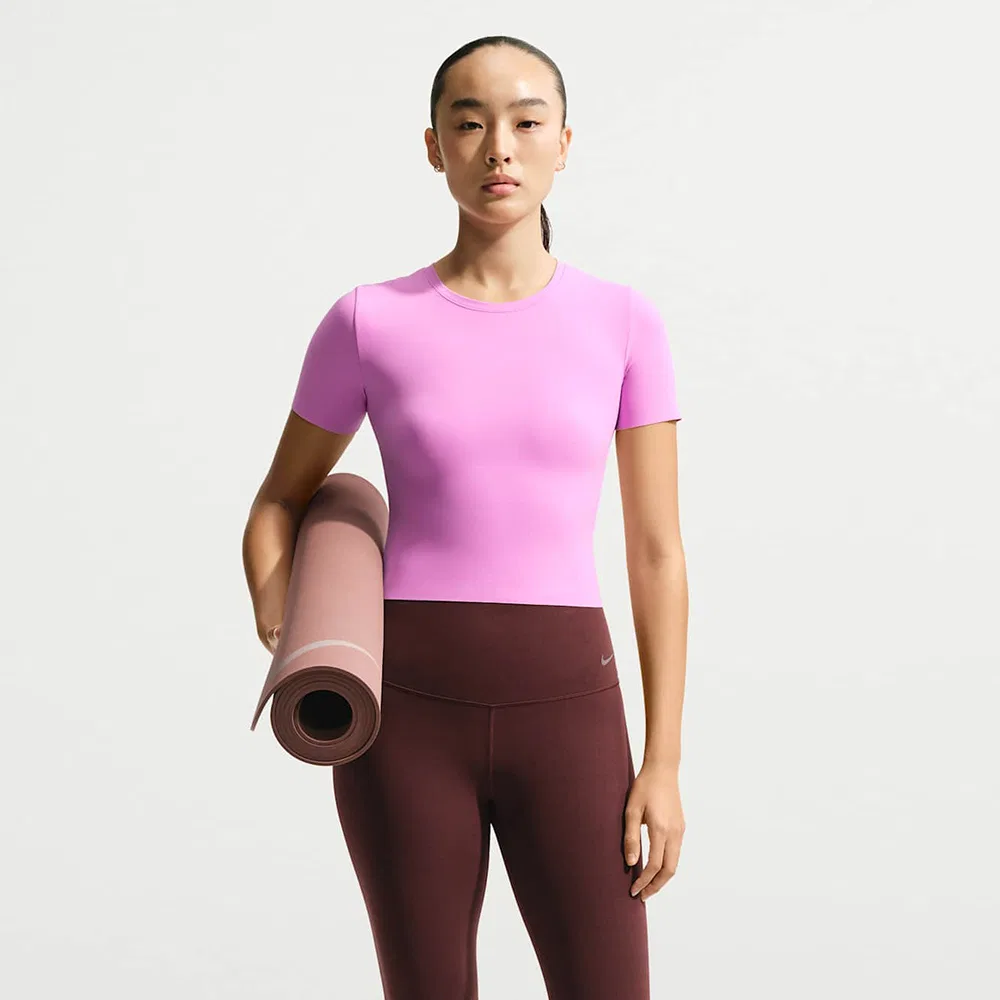 Женский топ Nike Zenbe Dri-Fit с коротким рукавом, светло-пурпурный с белым