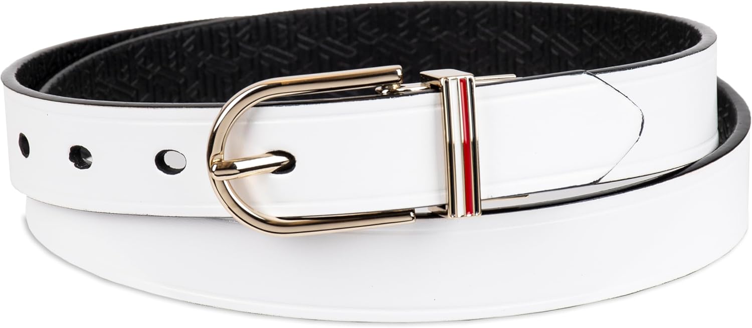 

Женский двусторонний ремень Tommy Hilfiger «два в одном» из тонкой кожи для повседневного ношения с джинсами, брюками и платьями, White/Black
