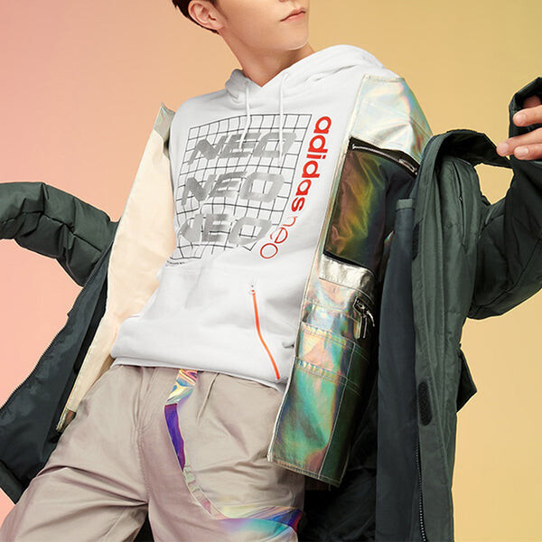 Толстовка adidas neo M Ss Nn Hdy 2 Casual Sports Printing Loose hooded Pullover White, белый — фото 2