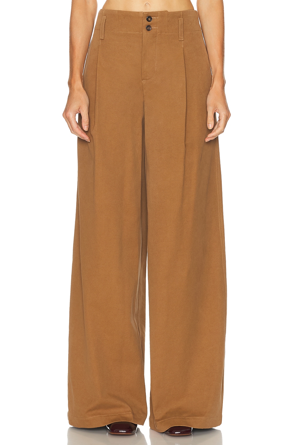 

Широкие брюки из хлопкового холста Chloe, Mustard Brown