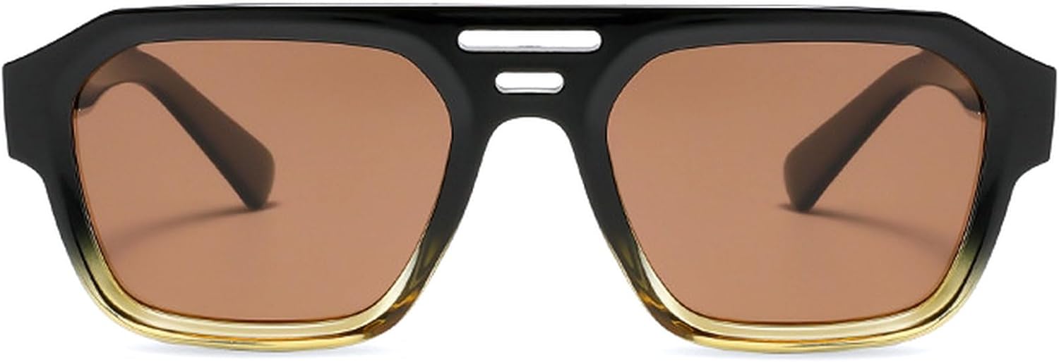 

Винтажные квадратные солнцезащитные очки для женщин и мужчин, зеленая оправа, модель «пилот», двойная перемычка, ретро-стиль, поляризованные, защита от УФ-излучения UV400 mincl, Black Yellow