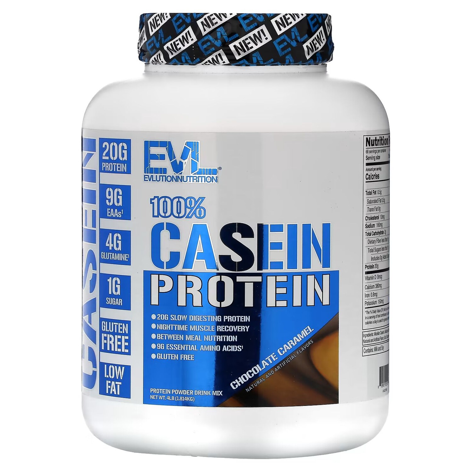 

100% Казеиновый протеин, шоколадная карамель, 4 фунта (1,814 кг) Evlution Nutrition