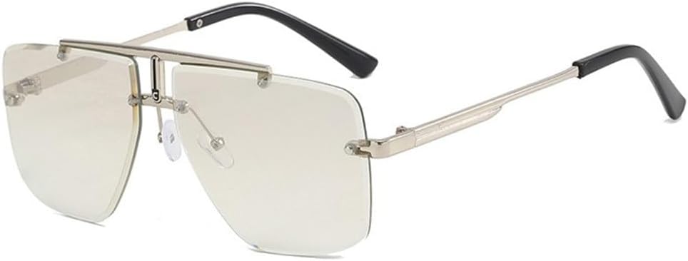 

Мужские солнцезащитные очки без оправы для женщин, солнцезащитные очки в металлической оправе для вождения, очки с защитой от УФ-излучения UV400 VFDHN, Silver Light Grey