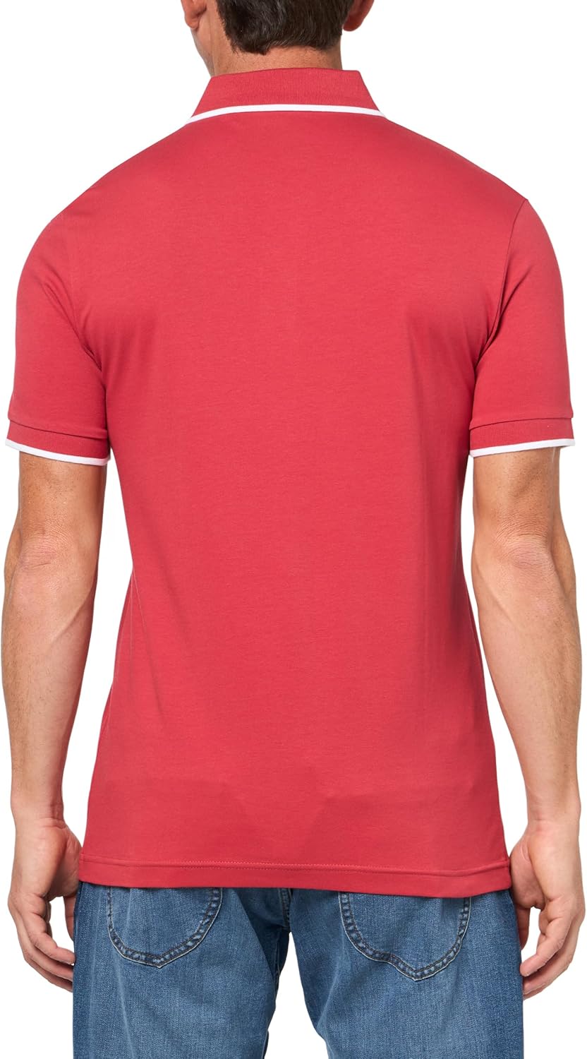 BOSS Мужская поло с квадратным логотипом Slim Fit из хлопка, Hibiscus Red — фото 2