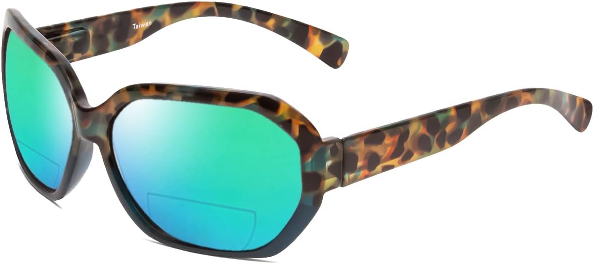 

Женские солнцезащитные очки для чтения Calabria 644SB увеличенного размера с шестиугольными бифокальными линзами, поляризованными линзами, защитой от УФ-излучения и жестким футляром, Green Polarized Green Mirror