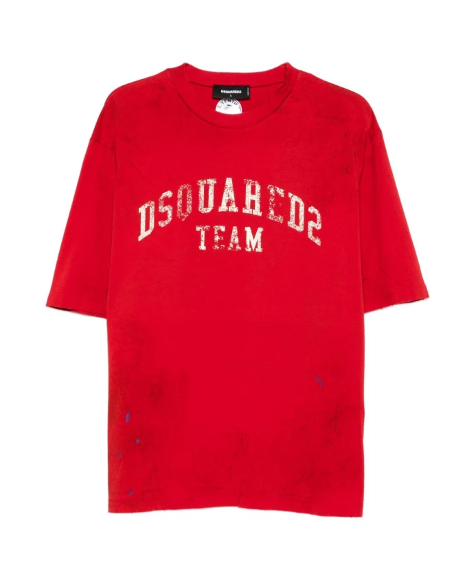 

Красная хлопковая футболка, стильный крой. Dsquared2, красный