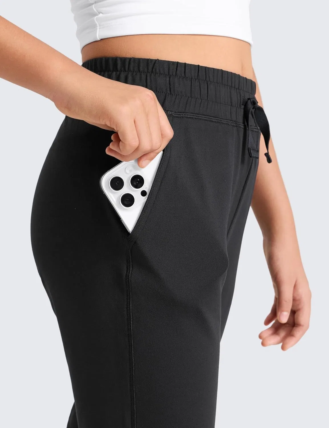 CRZ YOGA Детские повседневные спортивные брюки Cloud Jersey для девочек - брюки с высокой талией, карманами и завязками для детей и подростков, черный — фото 3