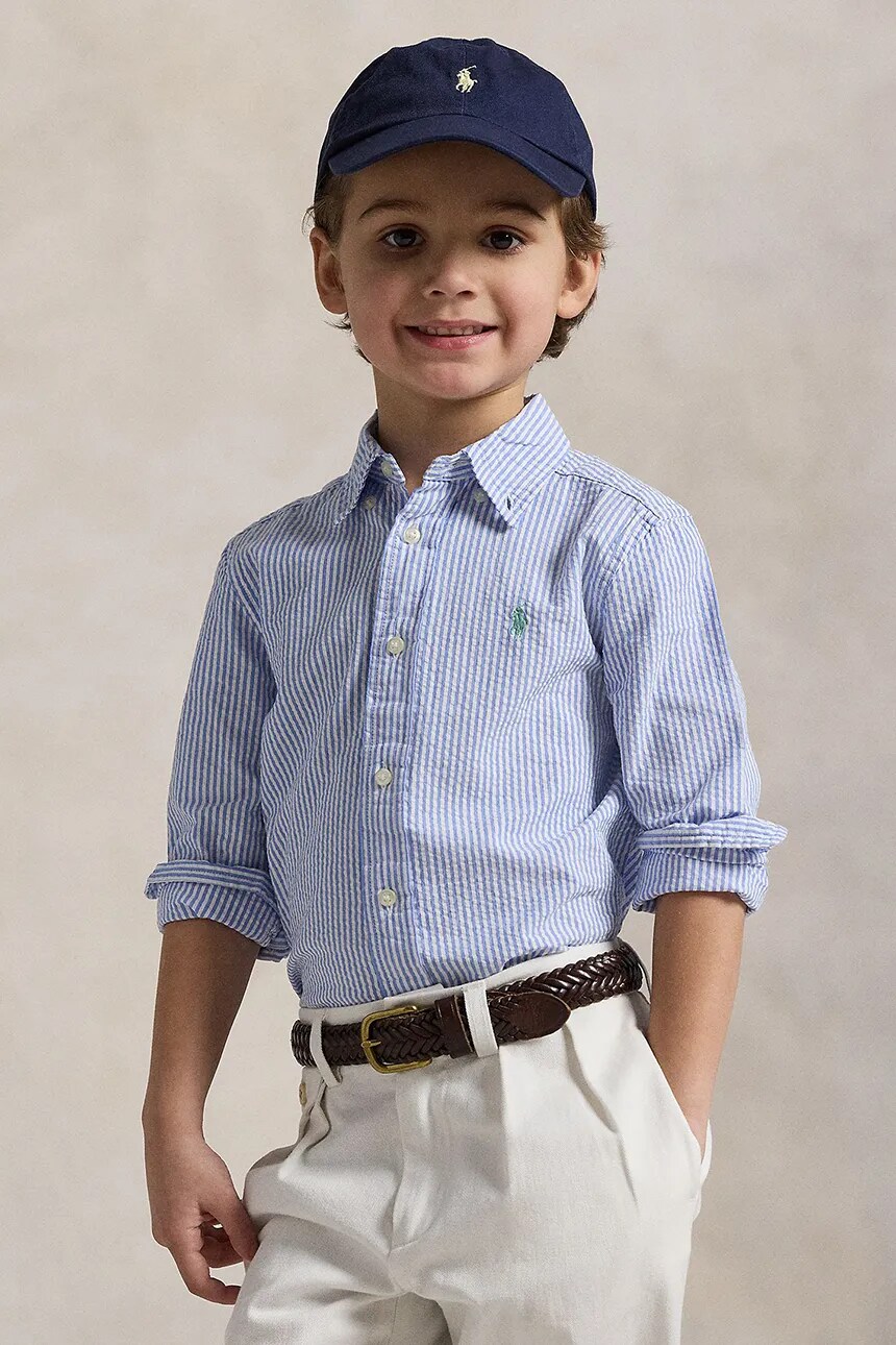 

Детская хлопковая рубашка Polo Ralph Lauren, синий