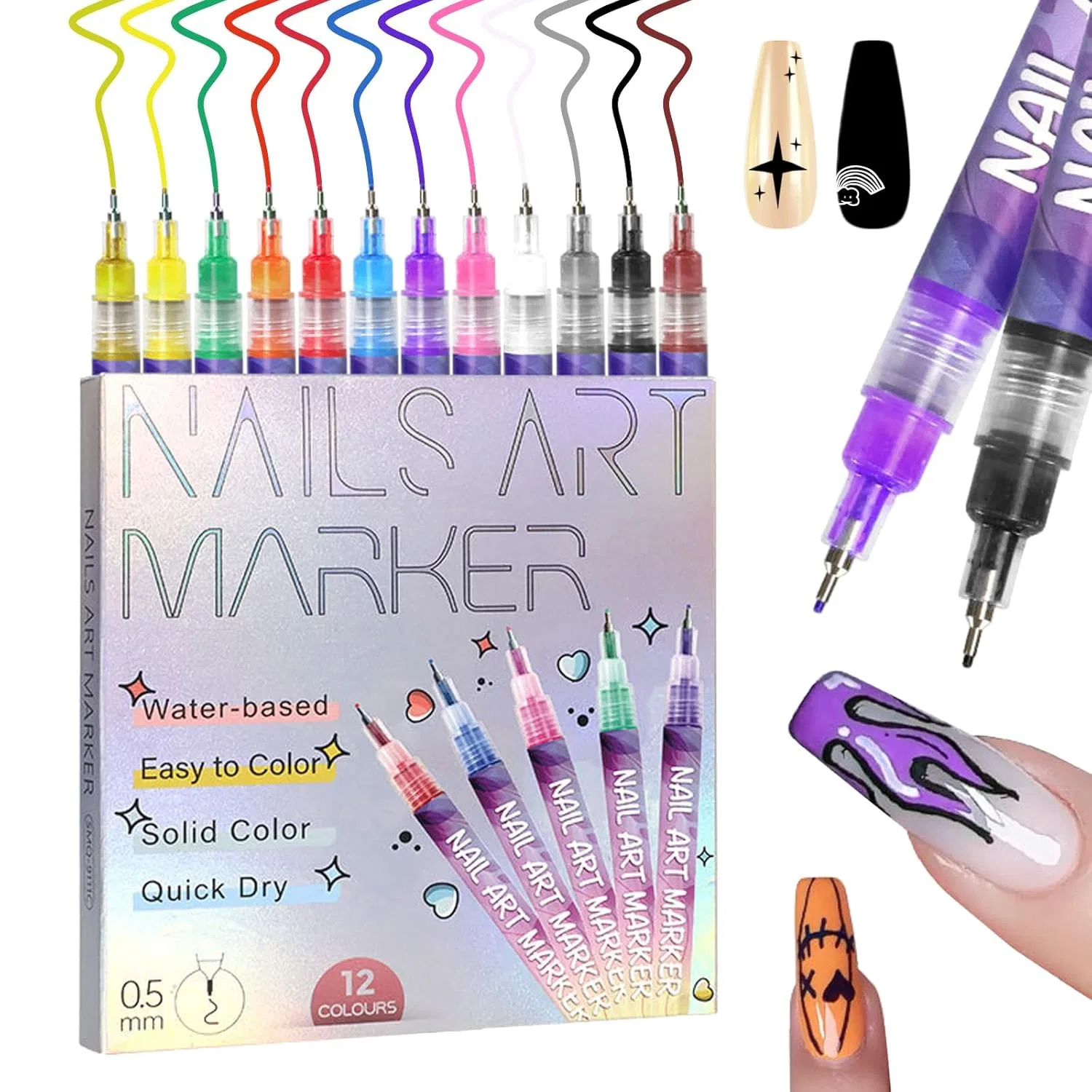 Набор из 12 ручек для дизайна ногтей MKNZOME Mknzome, 12 Colours - 0.5 Mm - 013