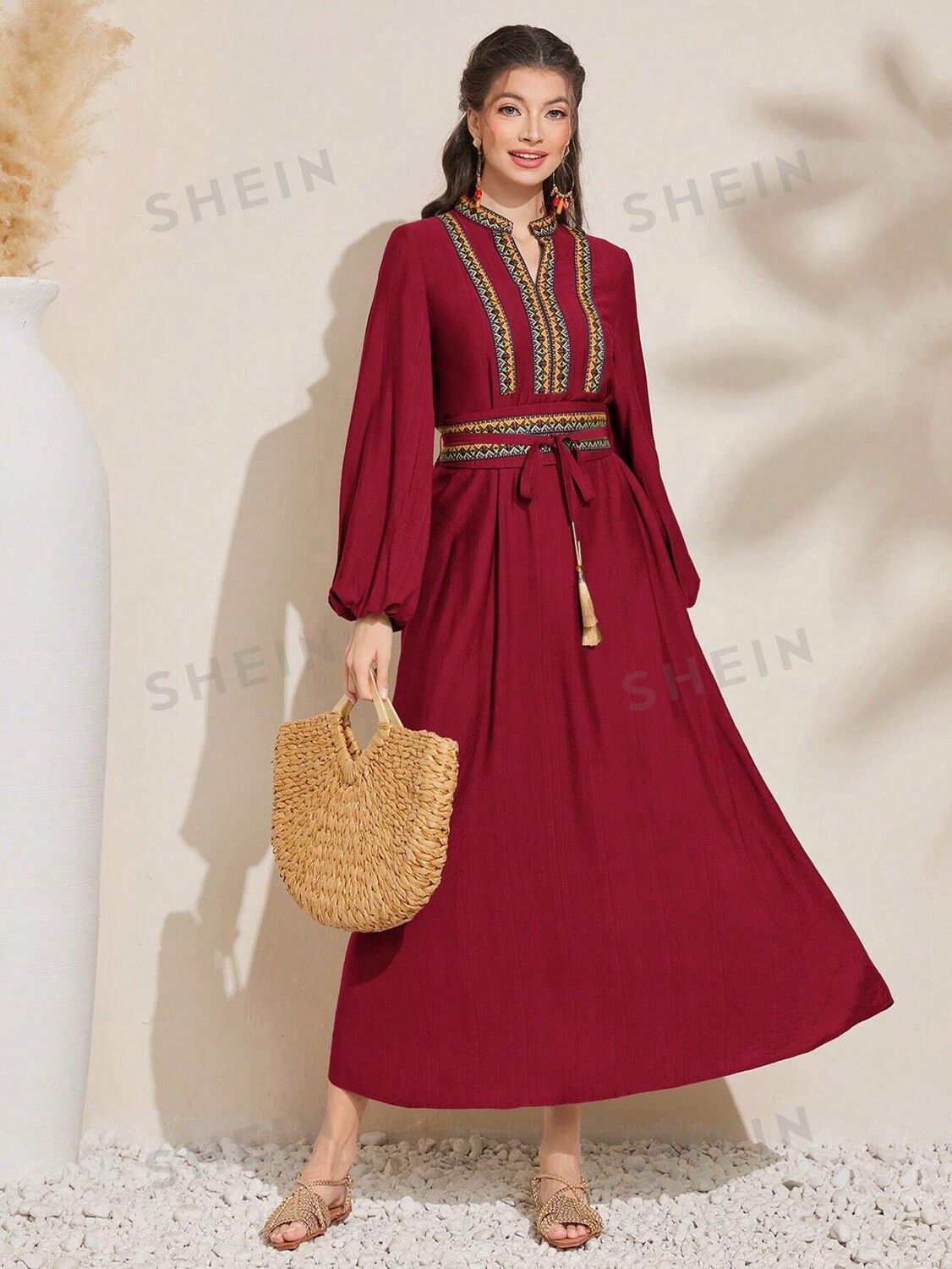 

Платье женское Shein Mulvari с вырезом и геометрическим узором, бургундия