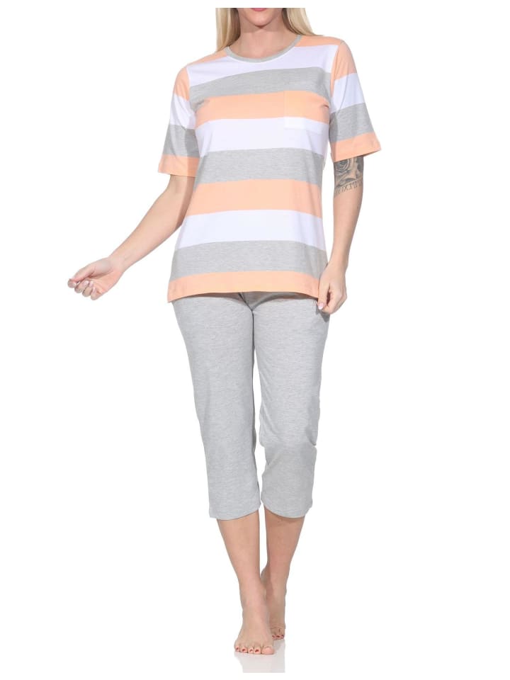 

NORMANN Пижама-капри с короткими рукавами и полосками абрикосового цвета