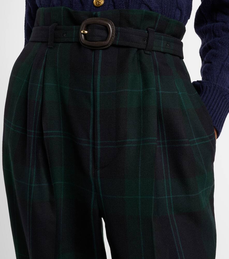 Брюки зауженные высокие с поясом из шерсти в клетку Polo Ralph Lauren, Green Navy Multi Tartan — фото 4