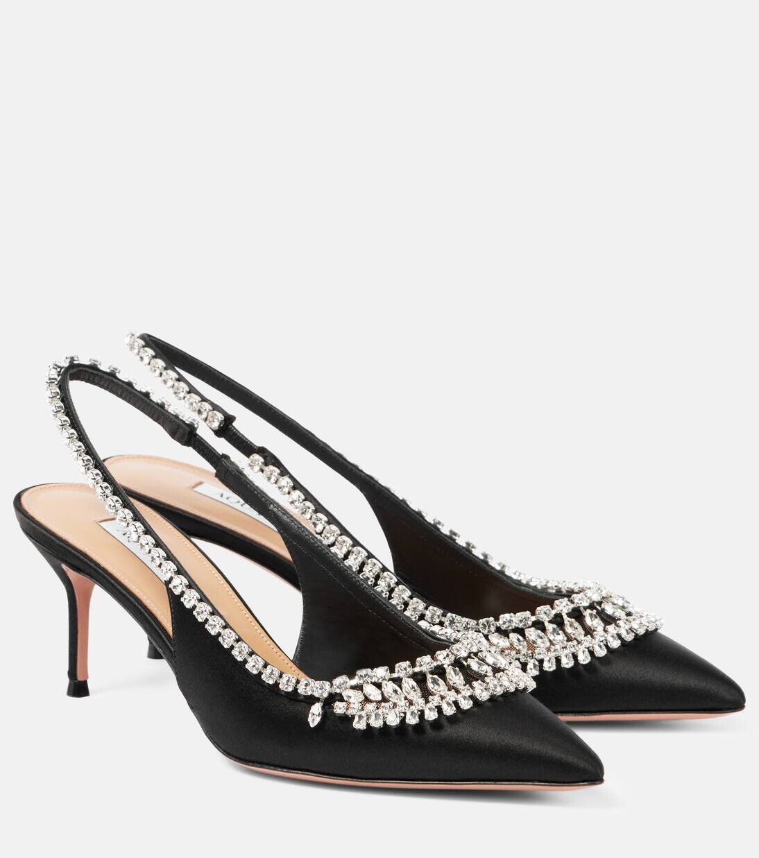 Атласные туфли-лодочки Crystal Crush с открытой пяткой Aquazzura, черный
