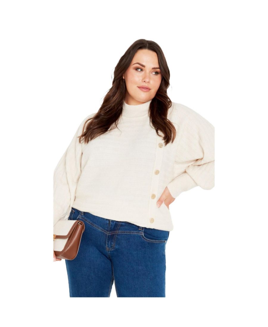 

Женский асимметричный вязаный свитер Beata с пуговицами AVENUE, Ivory