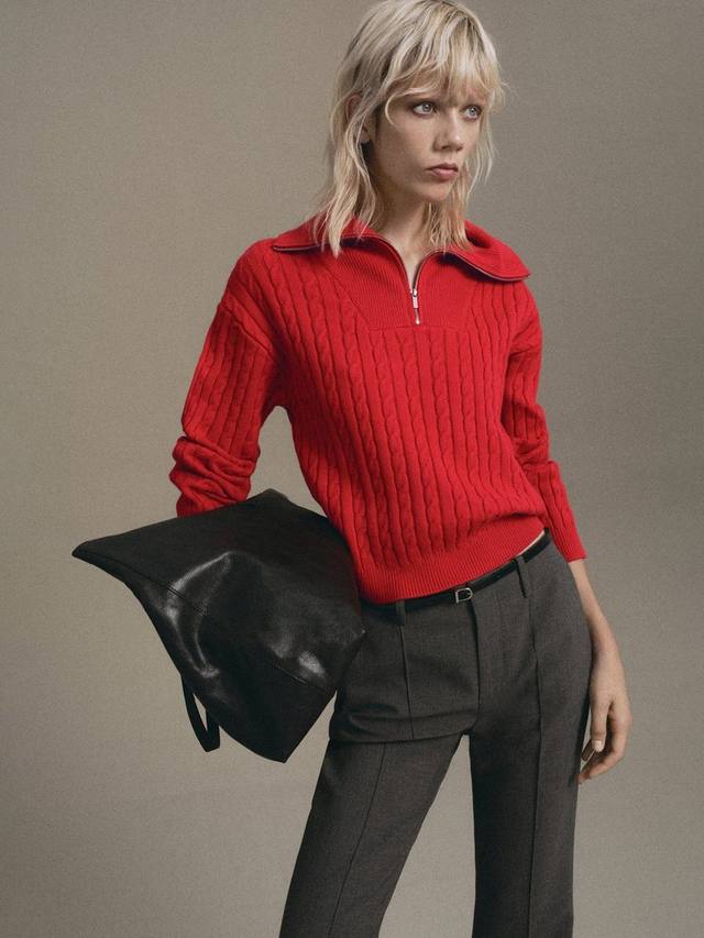 

Рибрейд свитер с кабельной вязкой и молнией Mango, Red