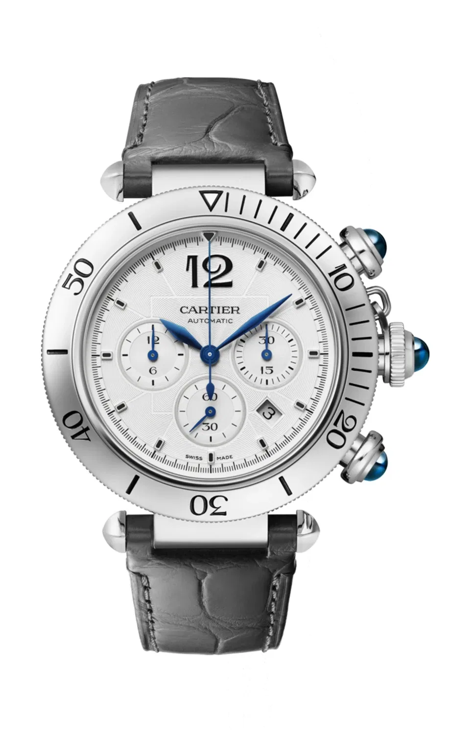 Pasha de CARTIER 41 мм, хронограф, автоматический механизм, сменный металлический браслет и кожаный ремешок - WSPA0018, серебряный — фото 4