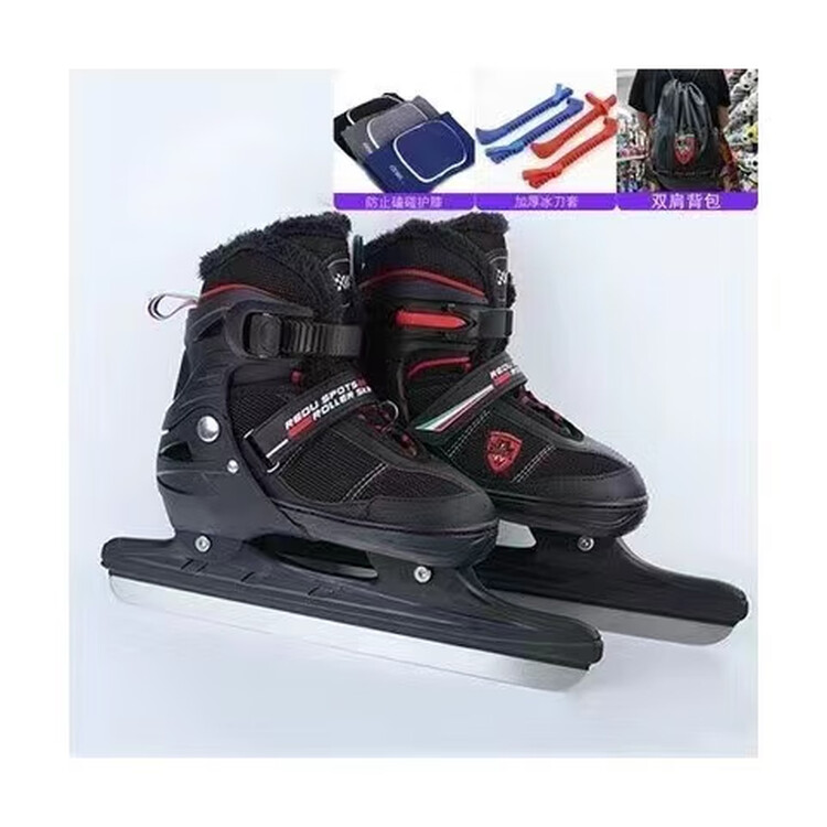 

EDEA Термоутепленные коньки для фигурного катания, взрослые и детские, для начинающих и университетских занятий, black speed skates + сумка через плечо + чехол + наколенники, размер XL[-45] 42