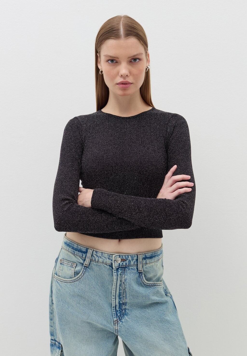 

Топ с длинными рукавами RIBBED B.ANGEL, черный