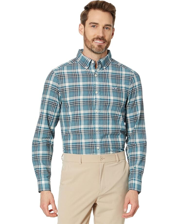 

Рубашка Vineyard Vines Plaid Madras Whale Shirt, цвет Mallard Blue Plaid