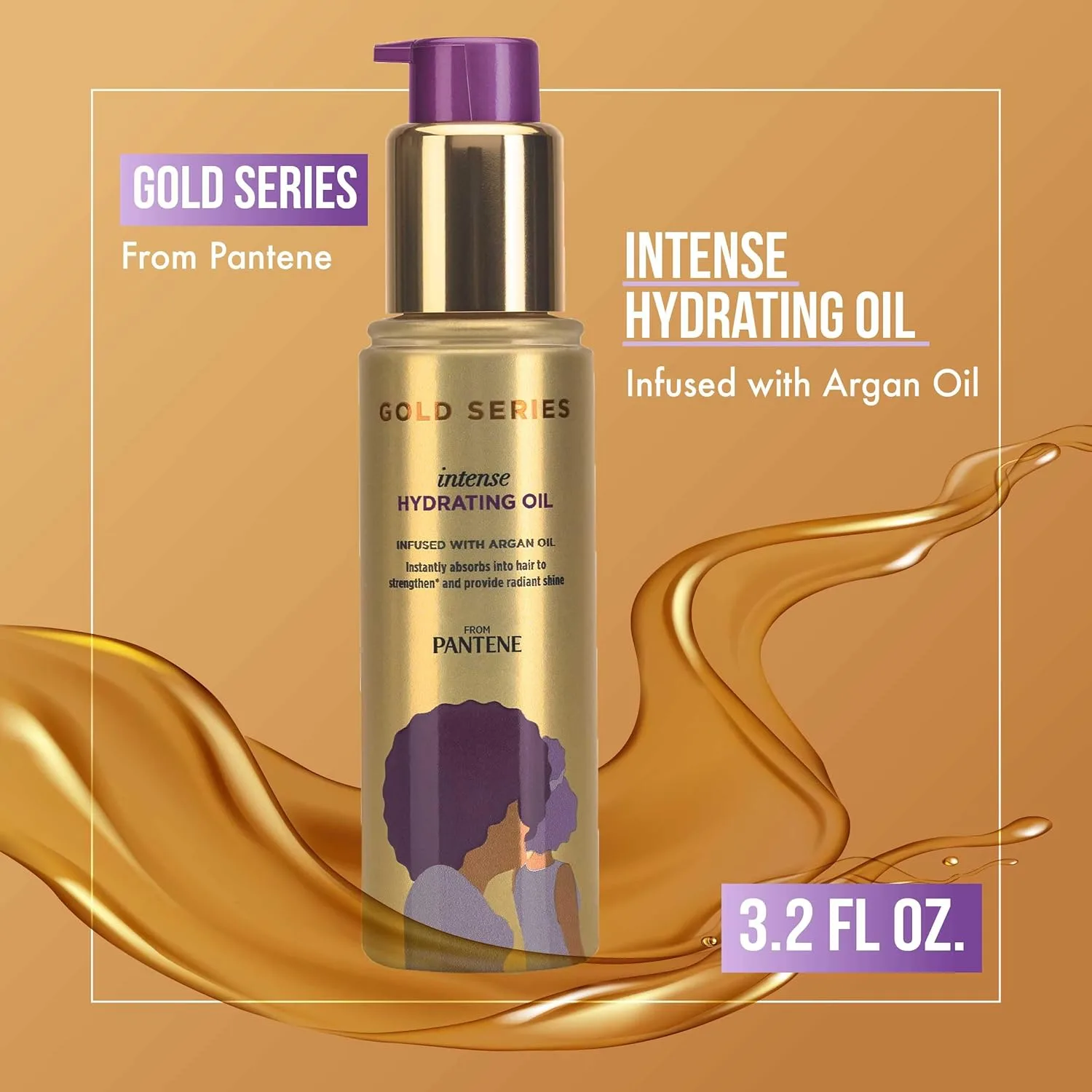 Pantene Gold Series Intense Hydrating Oil Treatment, 3.2 Fl Oz - масло для волос с аргановым маслом, без красителей, парабенов и сульфатов 94,6 мл (1 шт.), gold — фото 2