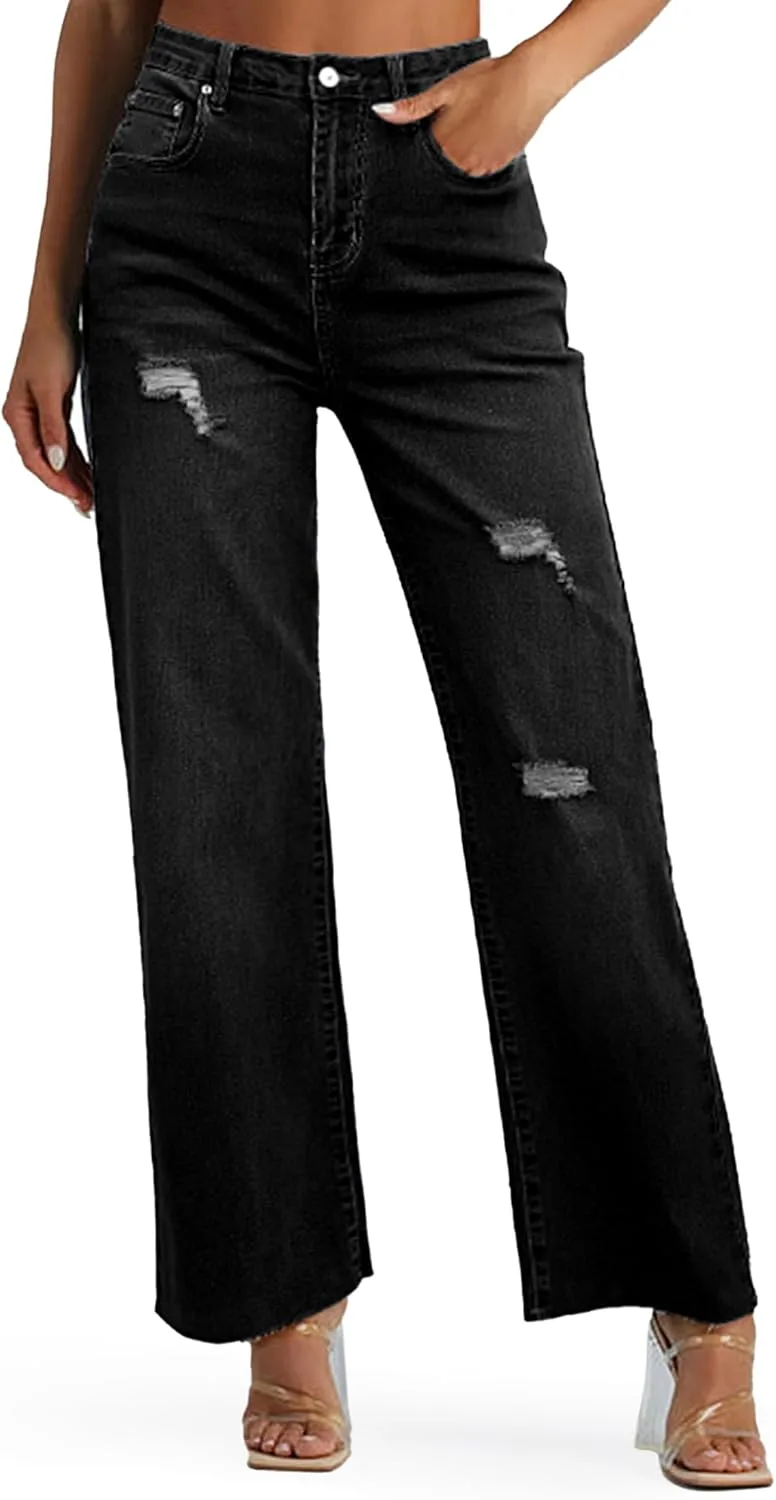 

Genleck женские джинсы с широкими штанинами, завышенной талией и карманами