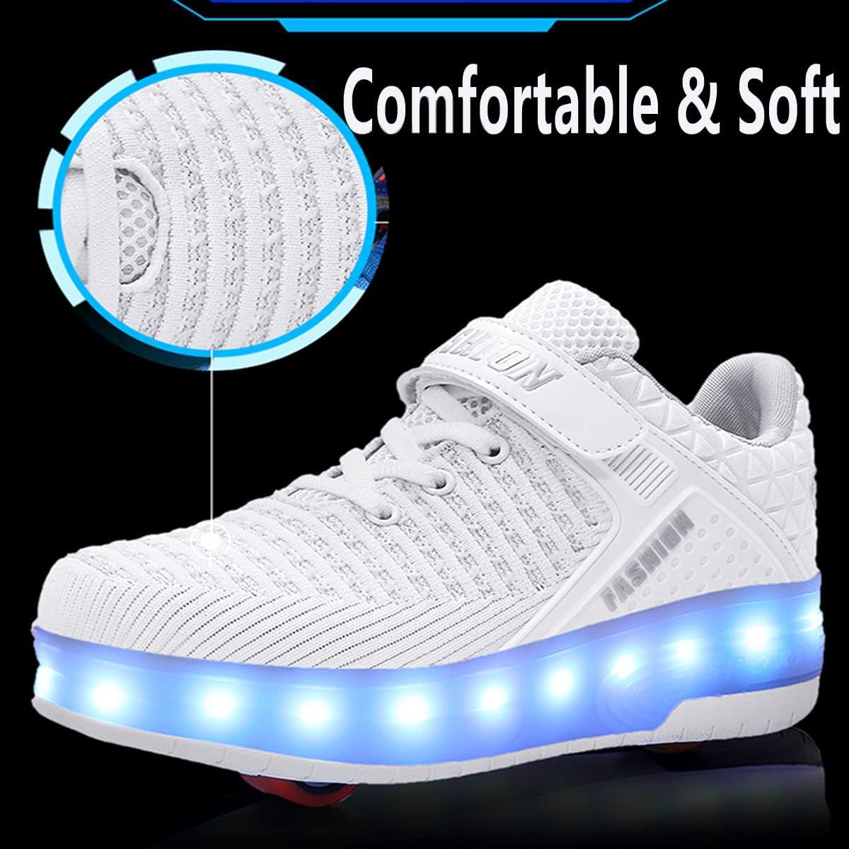 Детские роликовые кроссовки Aikuass с USB-подзарядкой и светящейся LED-подсветкой для мальчиков и девочек, белый — фото 2
