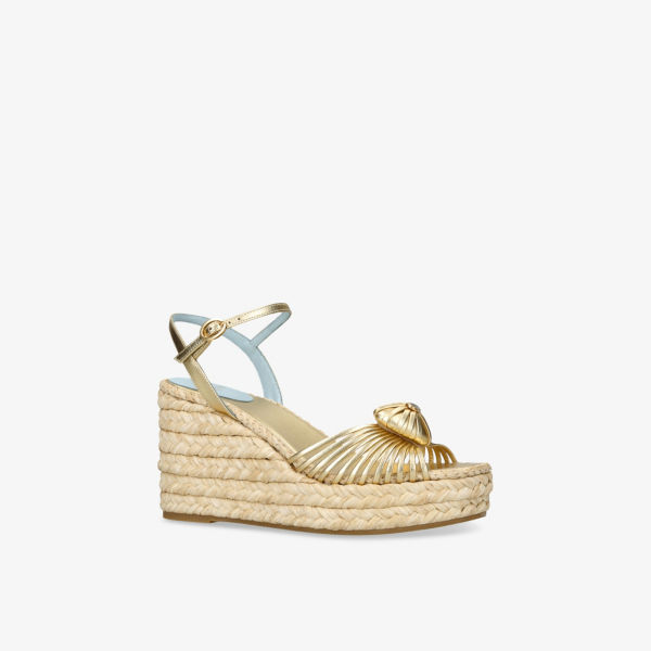 Сандалии кожаные Valentino Garavani Royal Wedge на платформе, золотой — фото 2