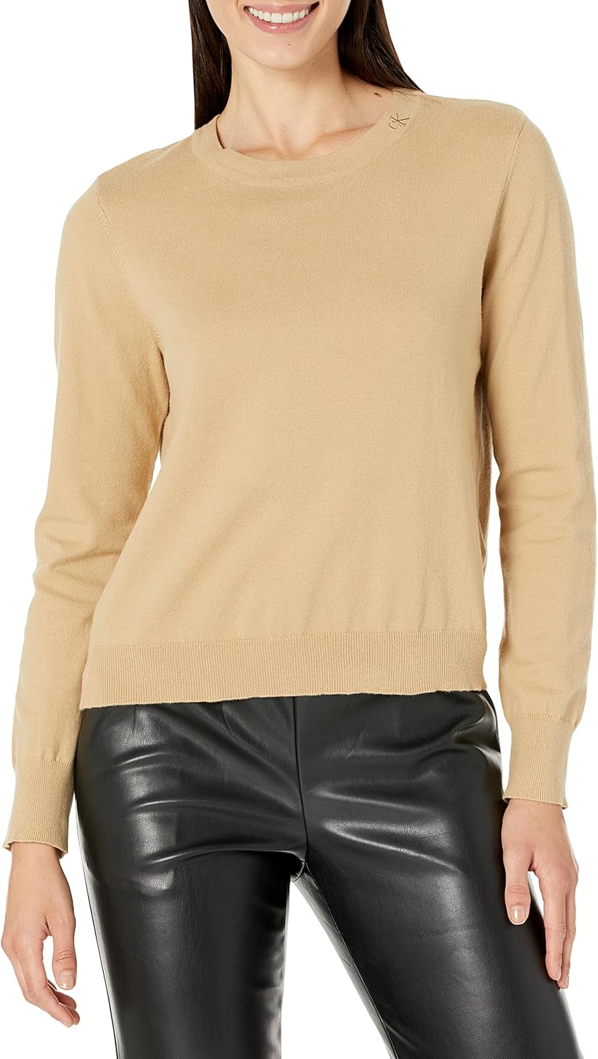 

Женский свитер с круглым вырезом и вышитым логотипом Calvin Klein, Travertine