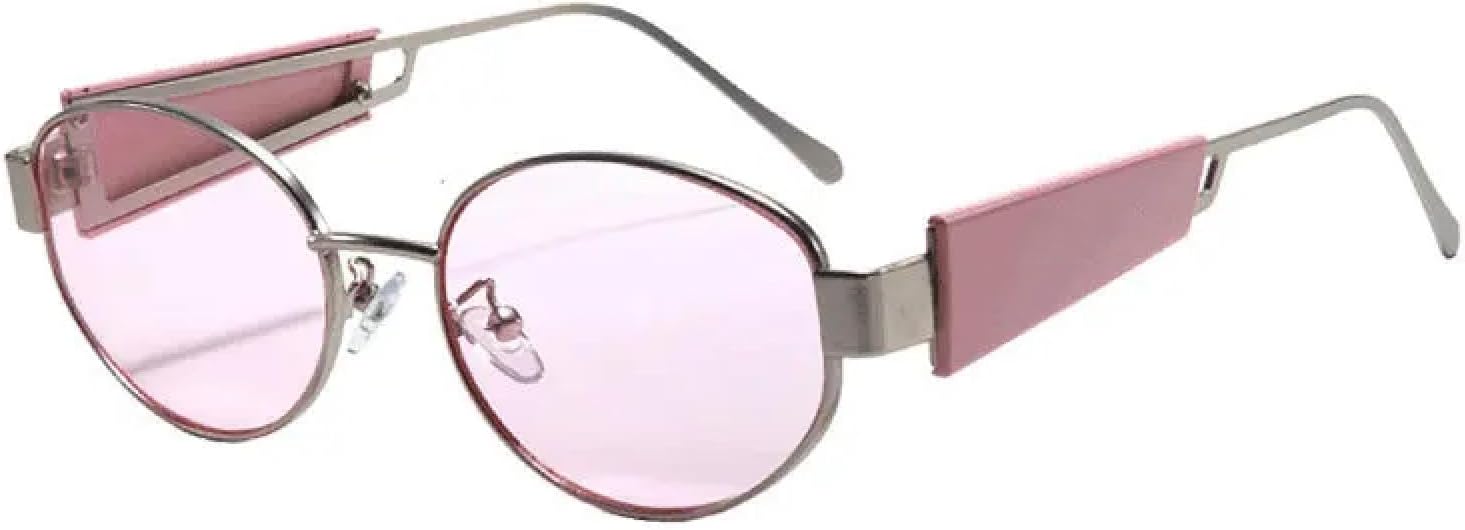 

Популярные модные металлические овальные солнцезащитные очки для женщин и мужчин в стиле панк, роскошные очки для активного отдыха и вождения, защита от УФ-излучения UV400 TKKTLLT, Silver-pink