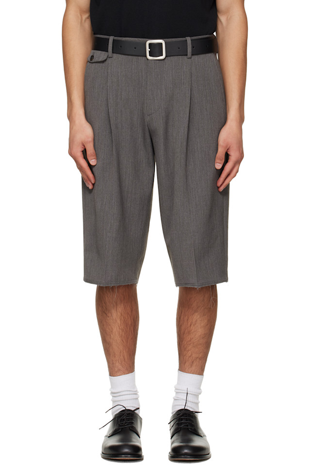 

Tonywack Серые шерстяные шорты с необработанными краями и складками, классического кроя