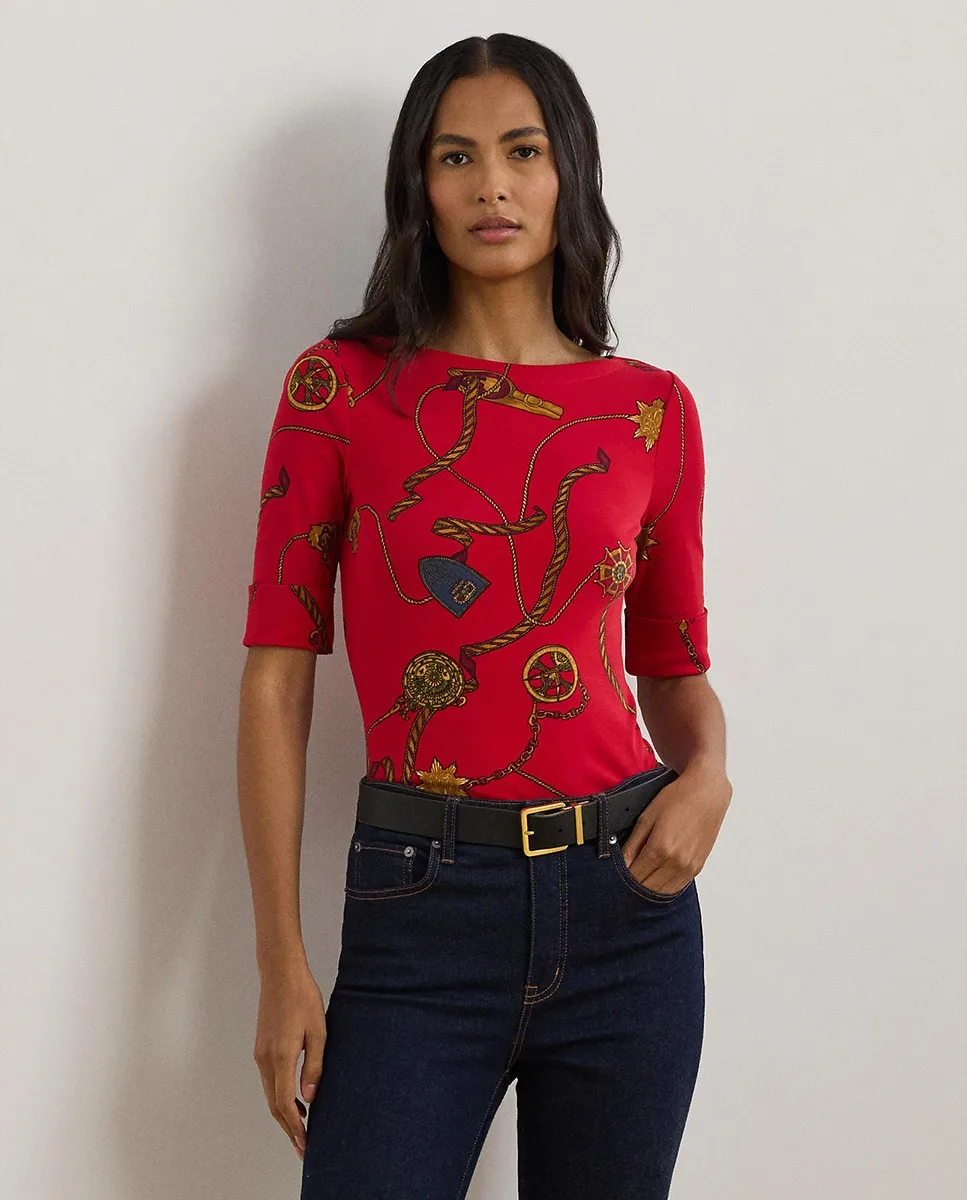 

Женский хлопковый свитер с принтом Lauren Ralph Lauren, красный