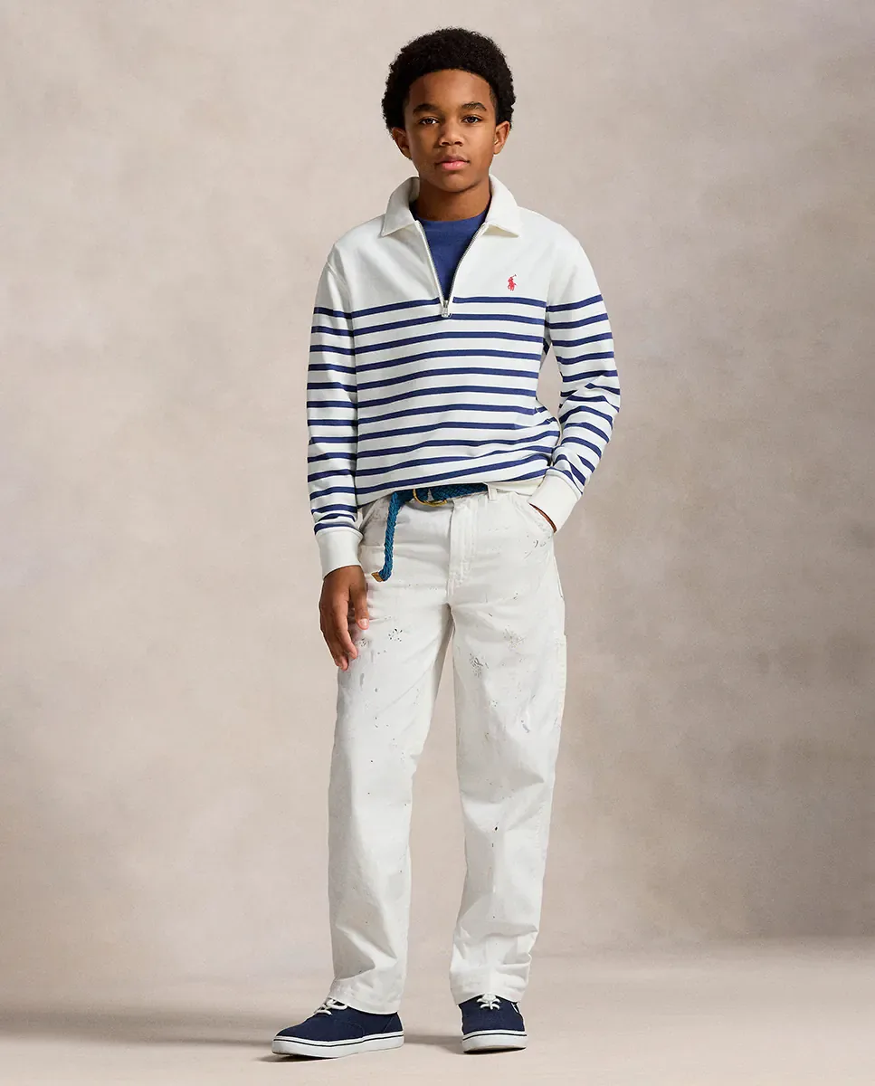 Детская хлопковая толстовка с половинной молнией Polo Ralph Lauren, синий/белый — фото 3