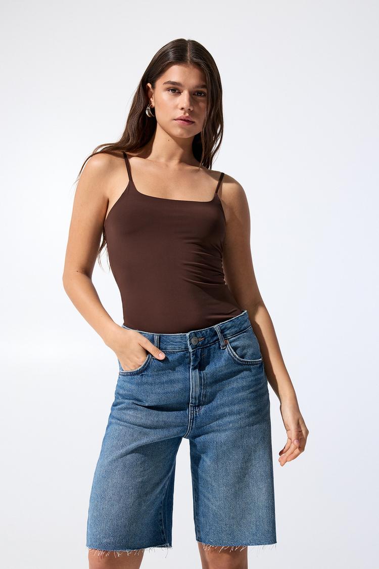 

Топ из полиамида с тонкими бретелями Pull And Bear, коричневый