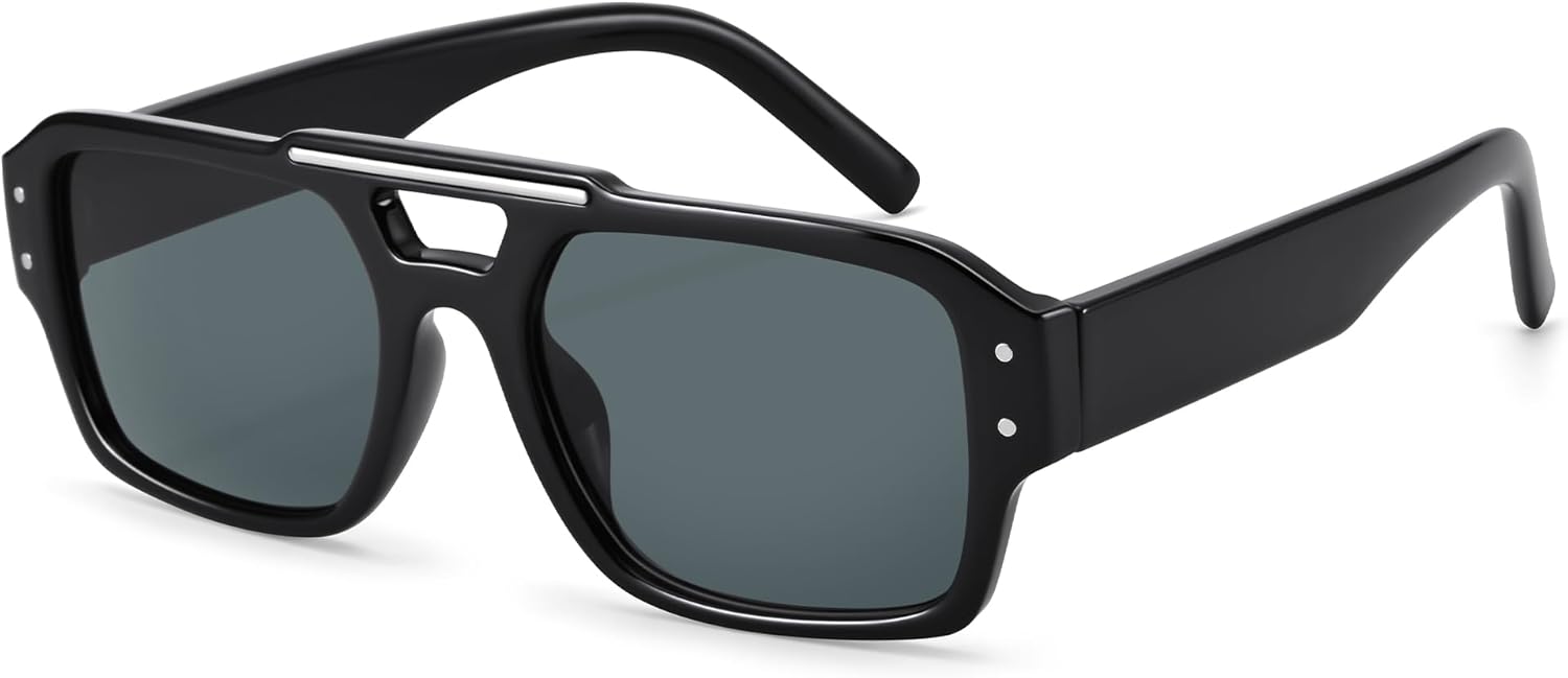 

Солнцезащитные очки Hycredi Retro Aviator для женщин и мужчин, модные квадратные очки в стиле 90-х, классические прямоугольные солнцезащитные очки в винтажном стиле 70-х, Black/Gray