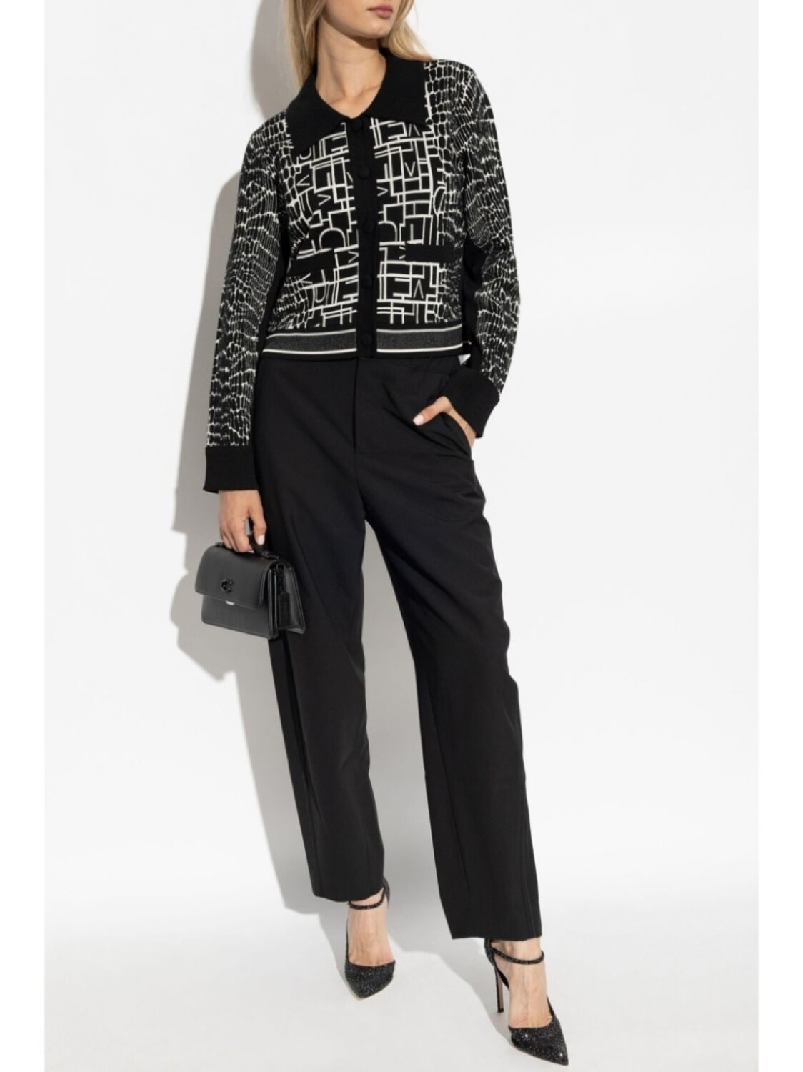 

DVF Diane von Furstenberg вязаный жаккардовый кардиган Riva, черный