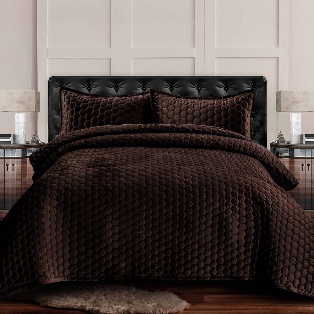 

Комплект одеял большого размера из бархата Tribeca Living Lugano Honeycomb, цвет Chocolate