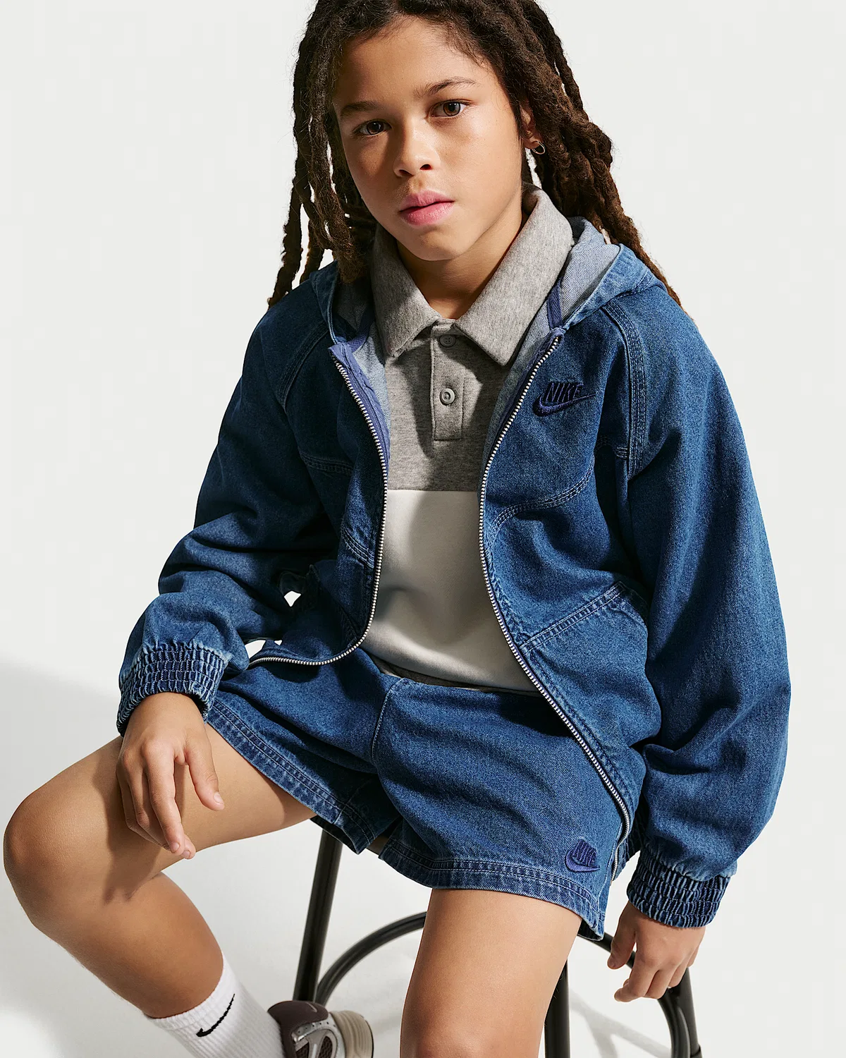 Детские джинсовые шорты Nike Sportswear Collection, Mystic Navy/Mystic Navy/Aegean Storm/Coastal Blue — фото 4
