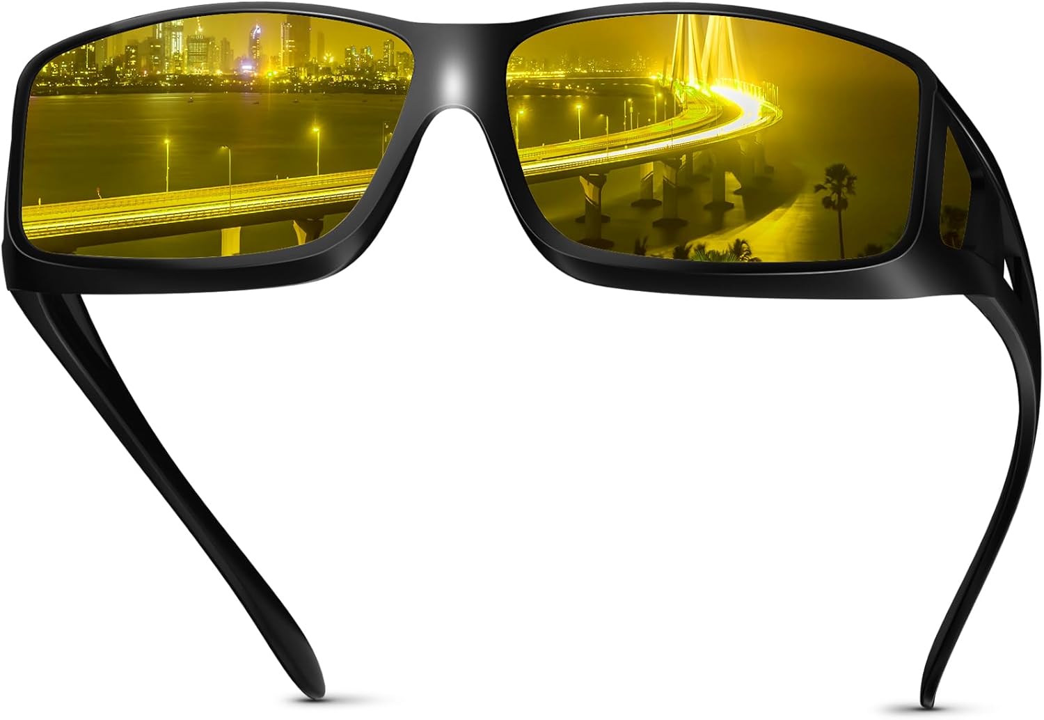 

Очки для вождения в ночное время для мужчин и женщин, надеваются поверх солнцезащитных очков, поляризованные, с защитой от бликов, HD-очки ночного видения FIONOFY, F02 Glossy Black Frame/ Night Vision Lens